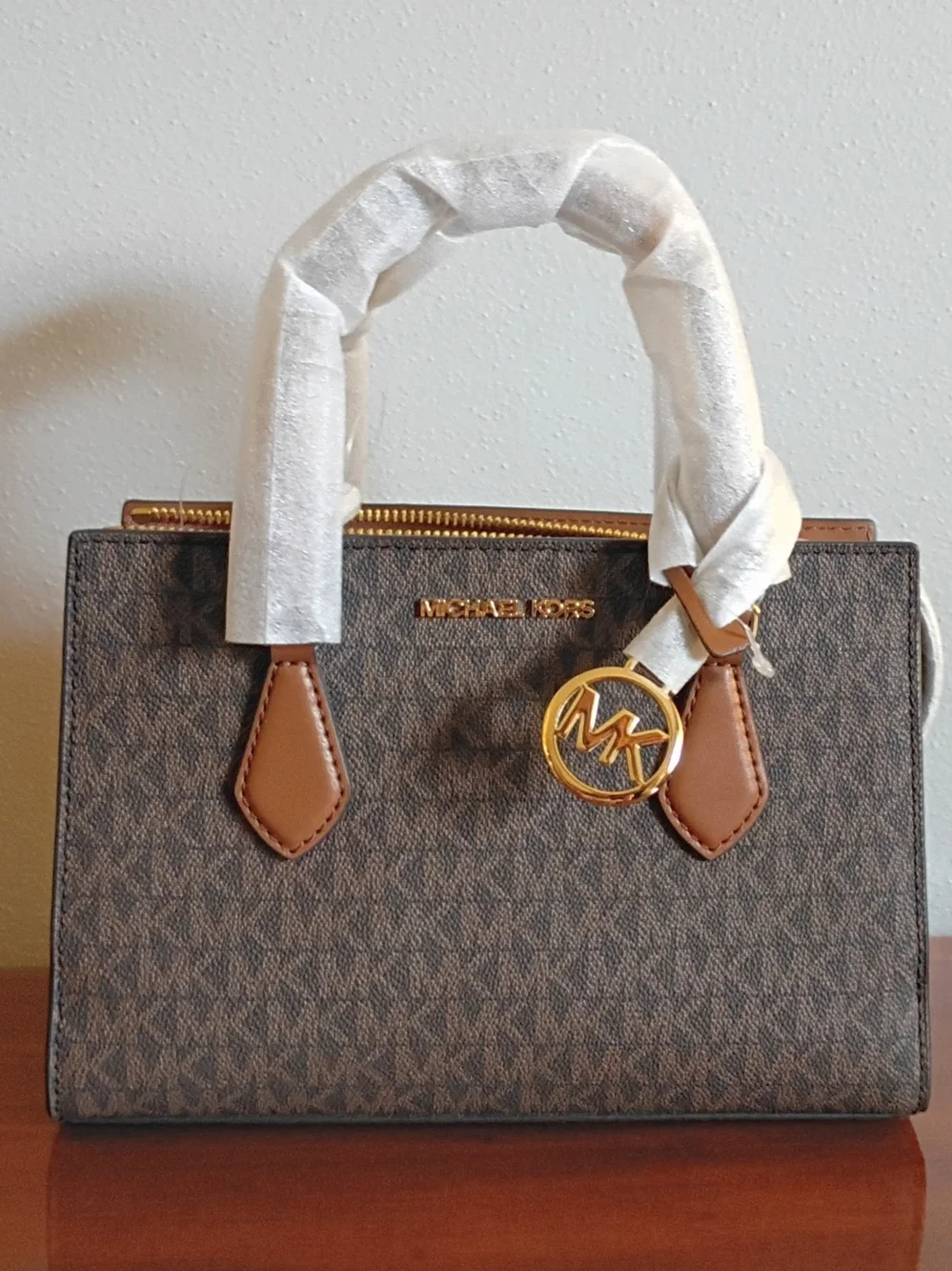 Michael Kors Brown Monogram Satchel with Matching Wallet